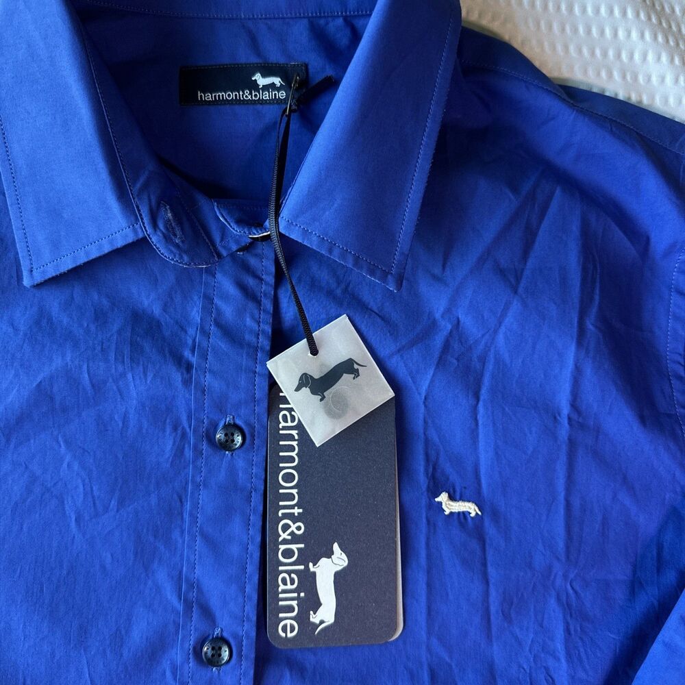 HARMONT & BLAINE Blue Size 46 Regular Fit Long Sleeve Cotton Shirt NWT